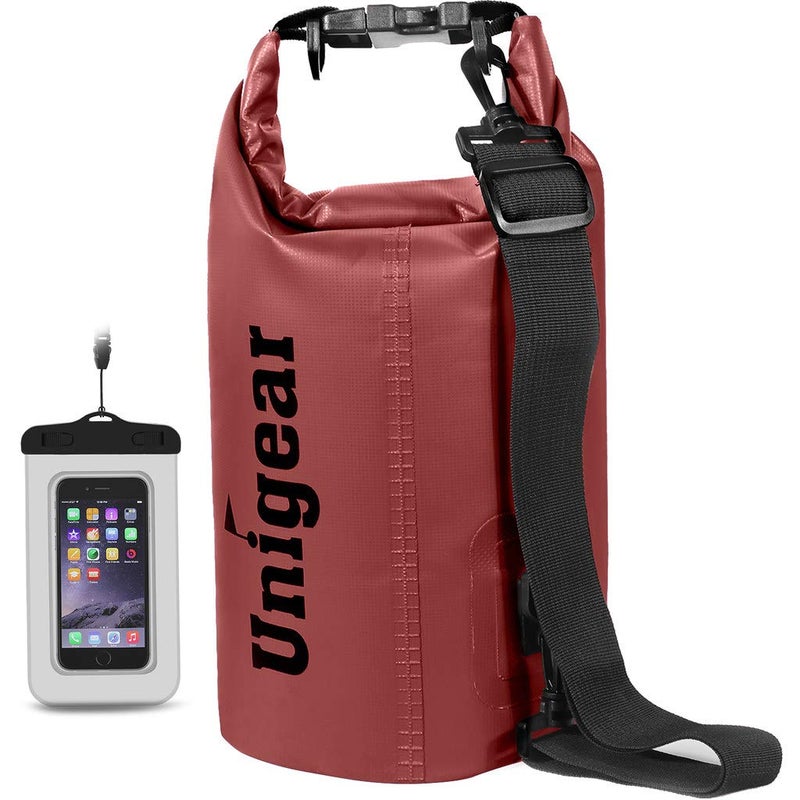 Unigear Dry Bag Waterproof, Floating and Lightweight Bags for Kayaking, Boating, Fishing, Swimming and Camping with Waterproof Phone Case (Red, 2L) - Image 1